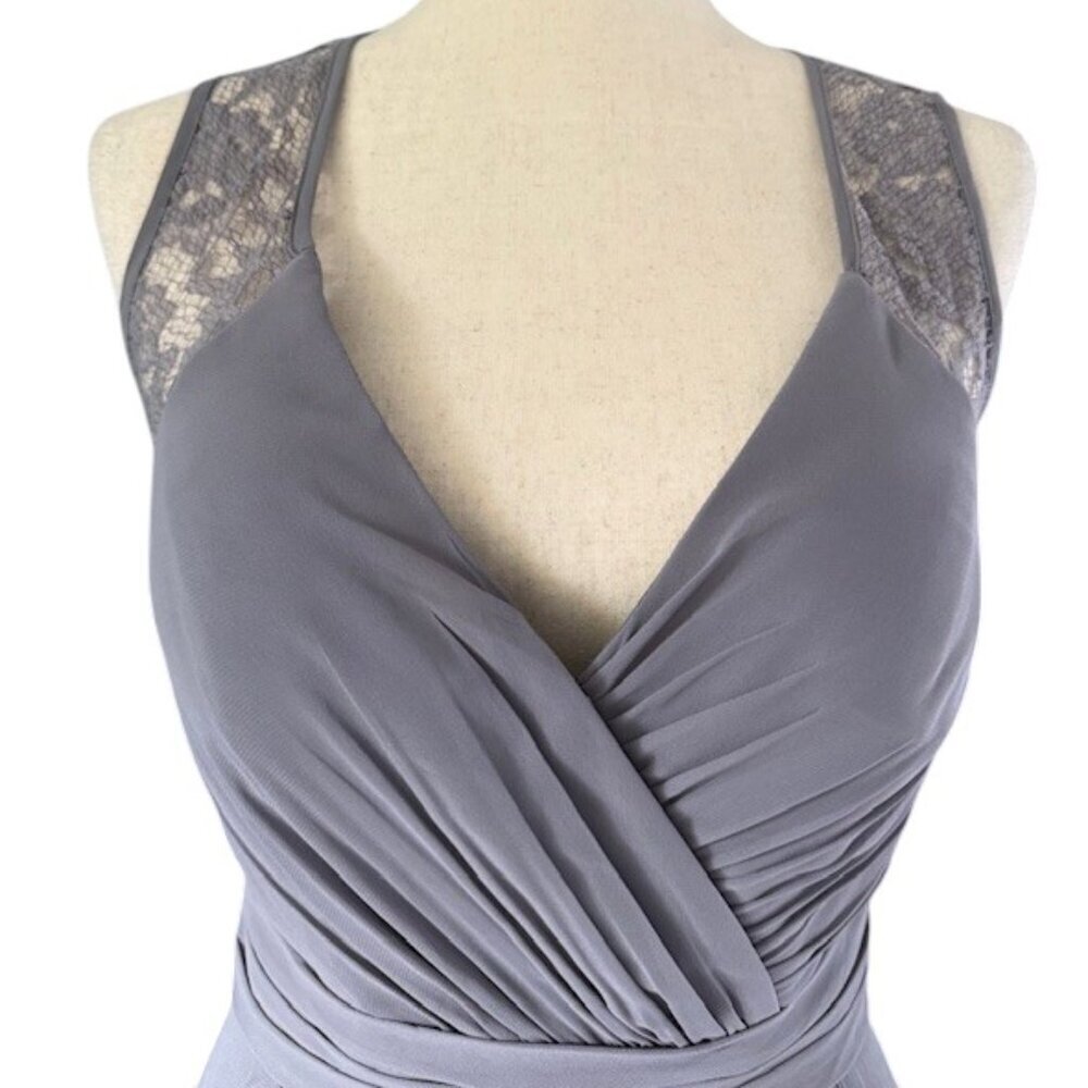 Bari Jay Bridesmaid Grey Chiffon Dress Style 1631 Shadow V Neck Pleated Sz 6 NWT - Picture 3 of 16